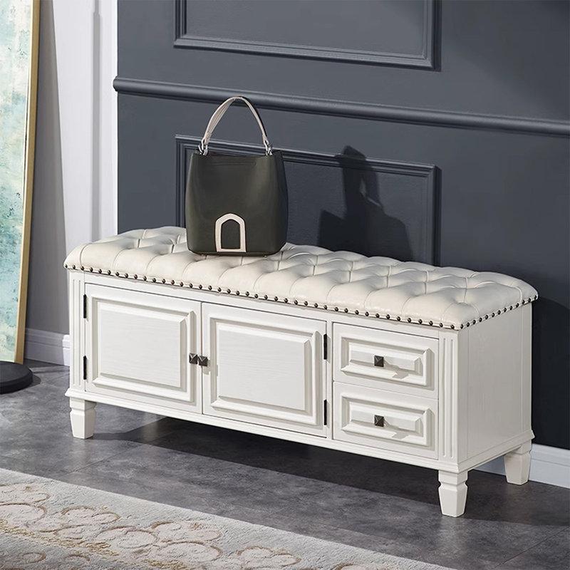 Banc rembourré blanc, 18.9" H x 47.24" W x 13.78" D