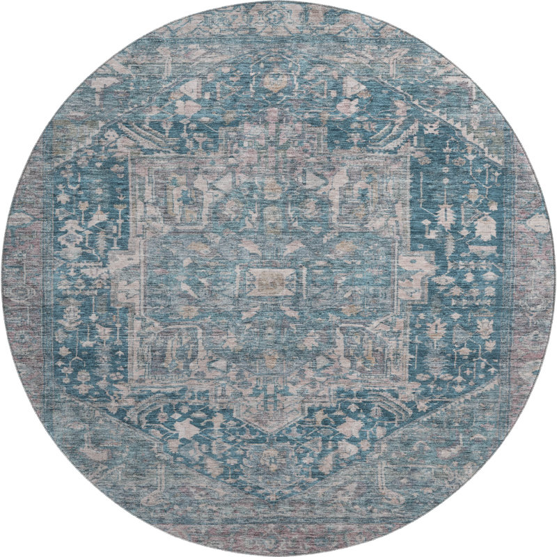 Premium Machine Washable Larock AMF1240 Medallion Rug, Round 8'