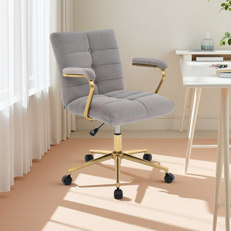 Fauteuil de bureau Kundra, Gris, Doré
