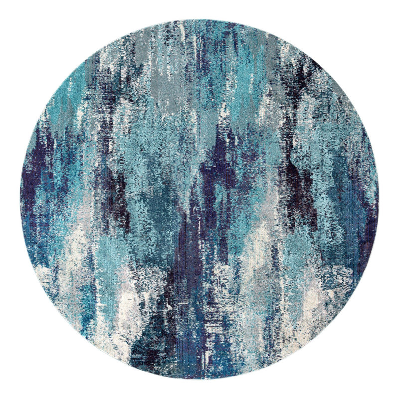 Rizer Abstract Blue Area Rug, Round 5'3"