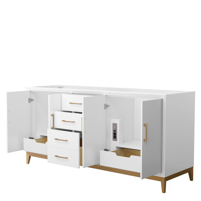 Base de meuble-lavabo double 71,75 po seulement, Blanc / bronze satiné