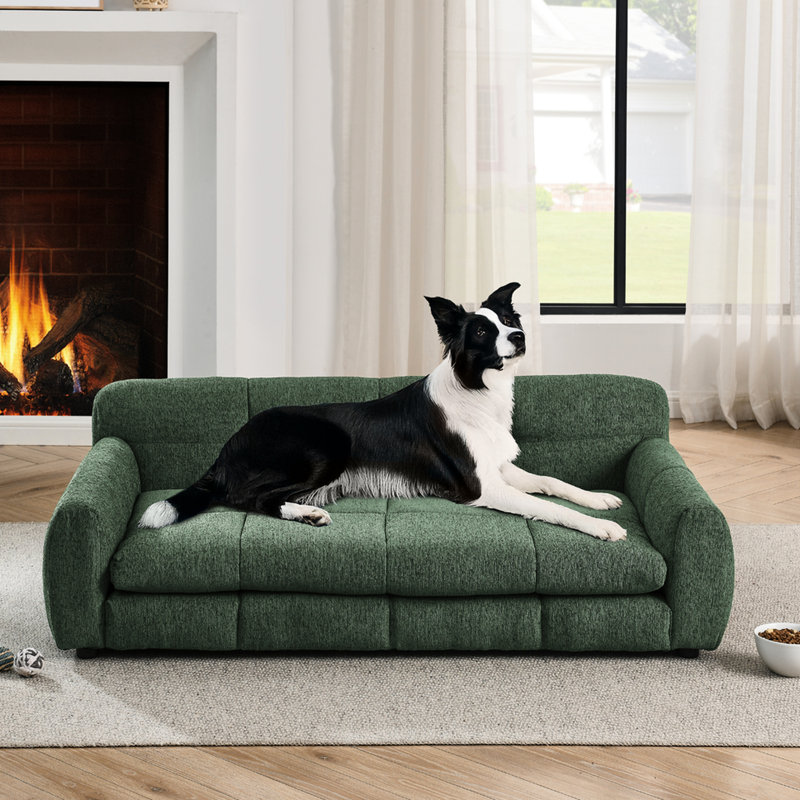 Lit moelleux et moelleux pour chien surdimensionné, lin olive, dossiers larges et confortables
