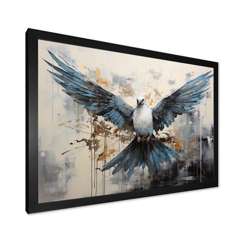 " Minimalism Blue Dove ", Black Closed Corner Framed, 24" H x 32" W x 1" D