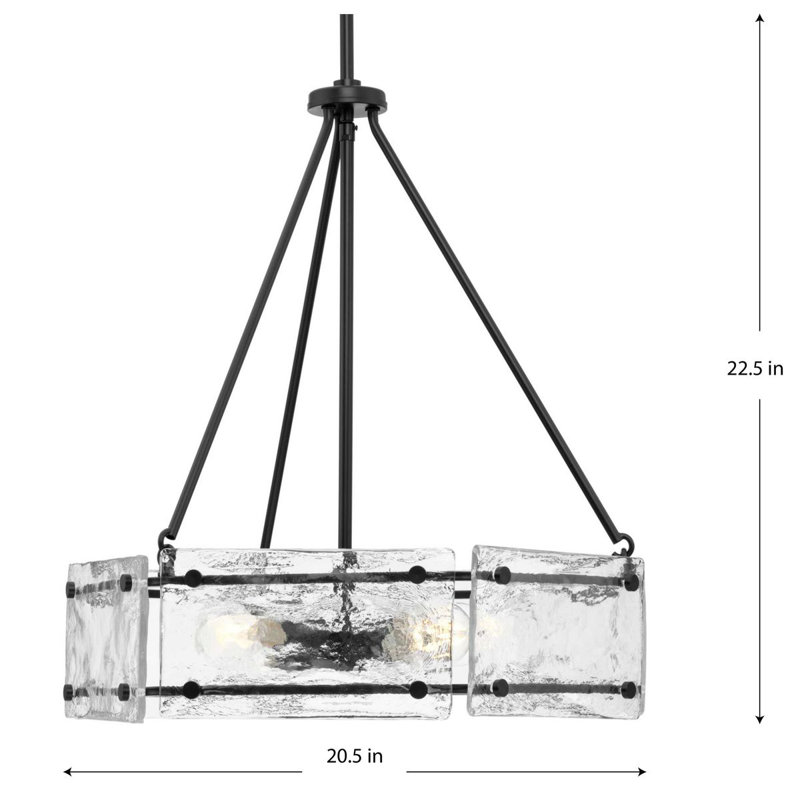 Rivera Matte Black 4-Light Chandelier with Textured Glass
