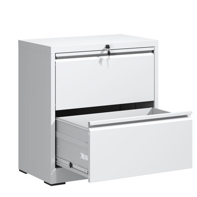 2 Drawer White Steel Horizontal Filing Cabinet, Construction, Adjustable Hanging Bar, - Tip Design Metal Lateral Cabinet For Office, Cold Rolled Steel, Smooth Movement, Bearing Rails