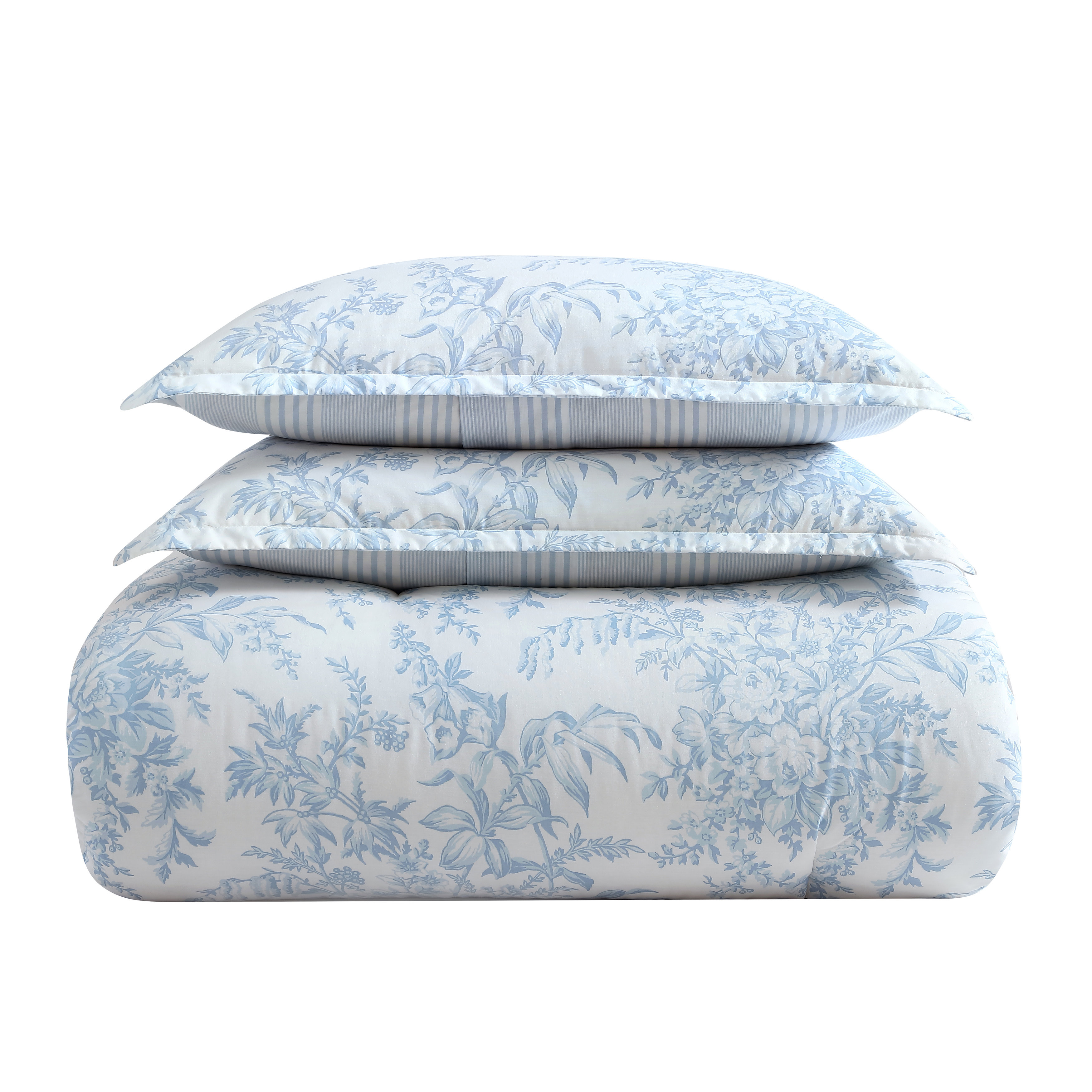 Laura Ashley Bedford Blue/White Cotton Reversible Comforter Set & Reviews