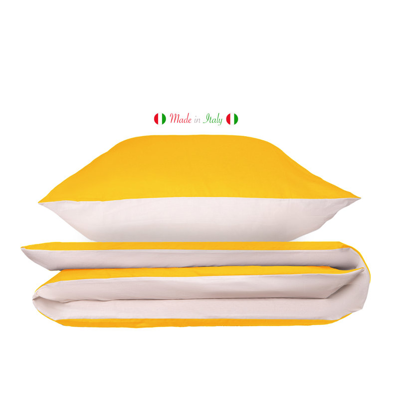 Cotton Solid Colour Duvet Cover Set with Pillowcases, Double - 2 Pillowcases (80 x 80cm), Ocher/Cream