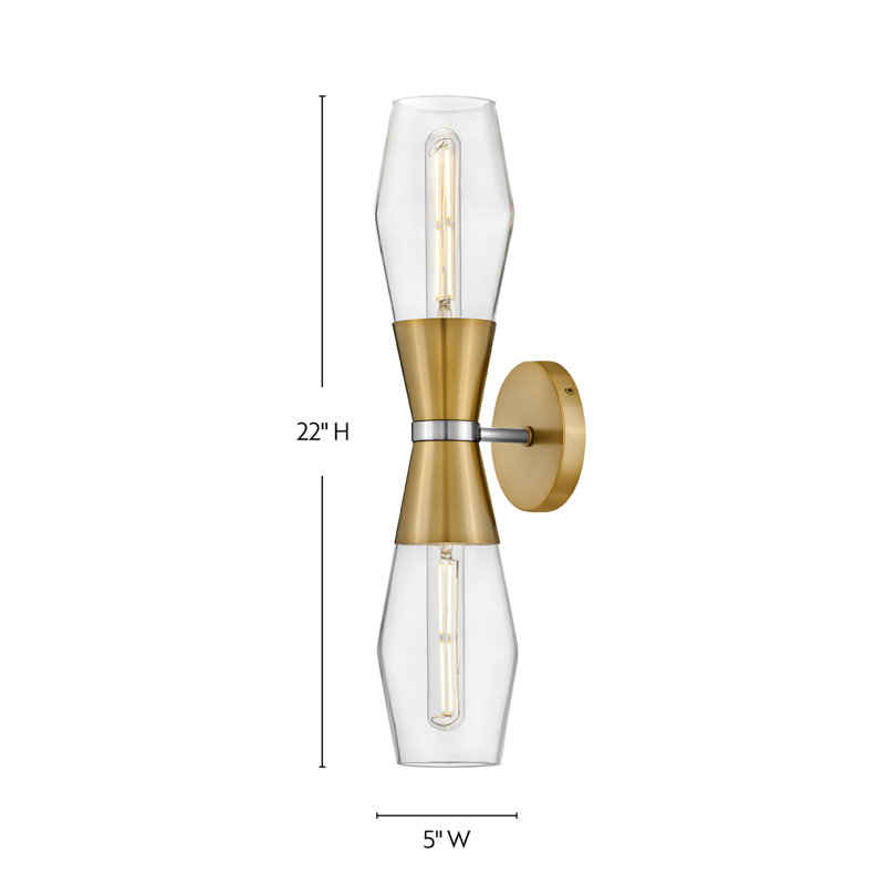 Livie Lacquered Brass and Clear Glass 2-Light Wall Sconce