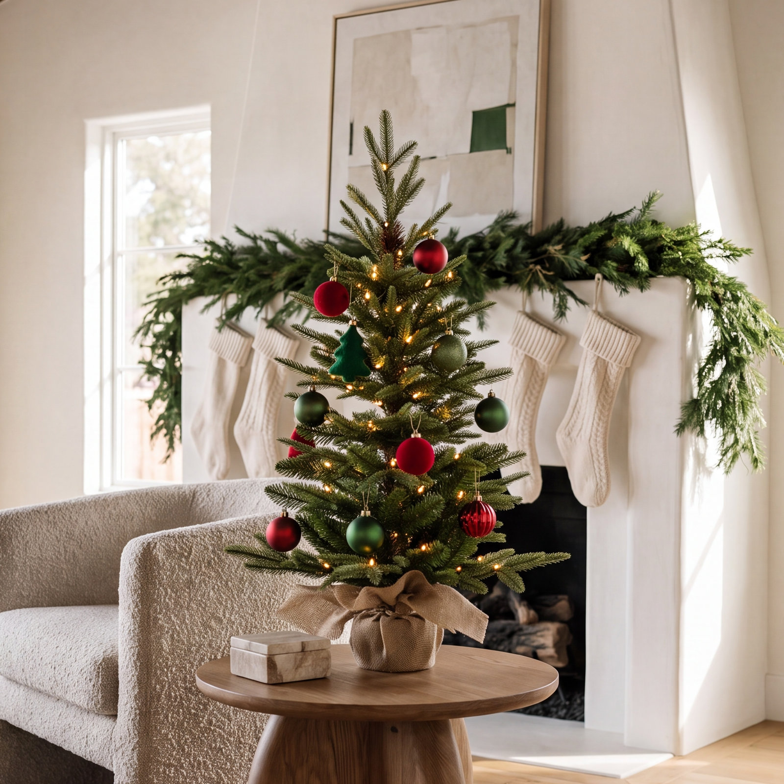 2.95 Ft Farmhouse Pre-Lit Potted Flocked Artificial Christmas Tree, Winter Home And Office Decor For Entrances Indoor
