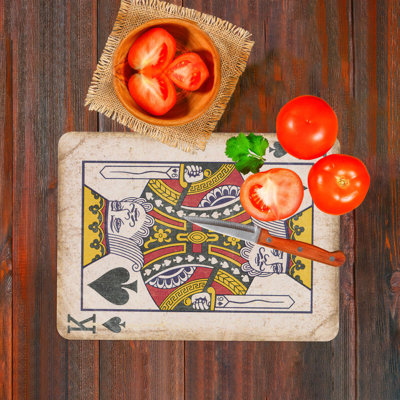 King of Hearts Themed Glass Cutting and Serving Board with Modern Design