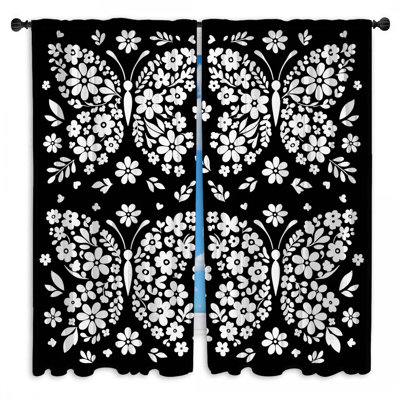 Rideaux de fenêtre à motif floral et papillon obscurcissant - 2 panneaux
