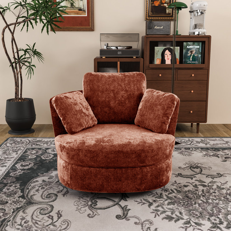 Chemaia Upholstered Swivel Barrel Chair, Terracotta Chenille