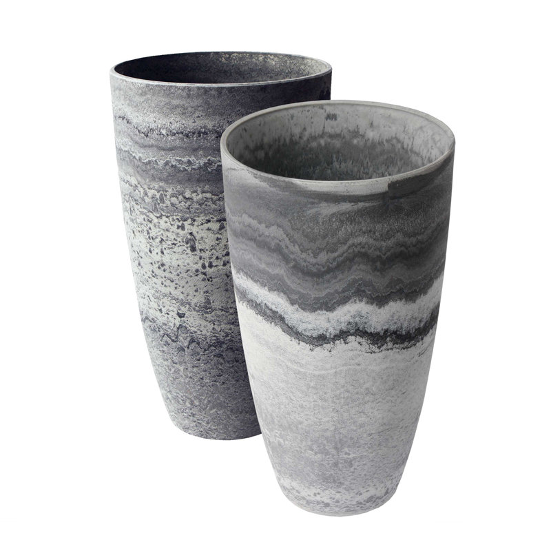 Kronberg Textured Resin Tall Pot Planter, 2, Marble