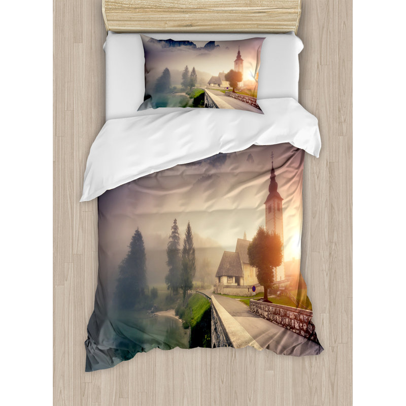 Modern & Contemporary Polyester Duvet Cover, Foggy Morning Scenery