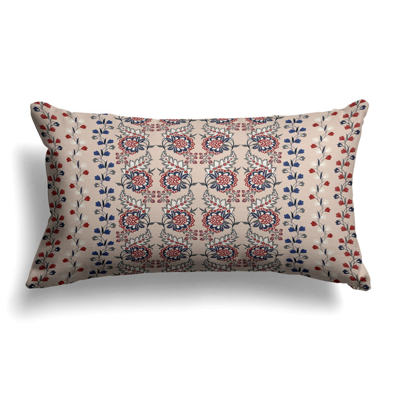 Botanical Bouquet  Rectangular Throw Pillow, Blue/Beige