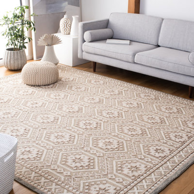 Tapis beige en laine / coton noué à la main Baum