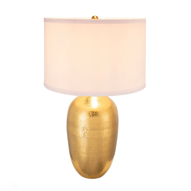 Lampe de table, lampe de table ronde en aluminium doré D18x31 "avec abat-jour en tissu blanc (assemblage de l'abat-jour requis), lampe de table