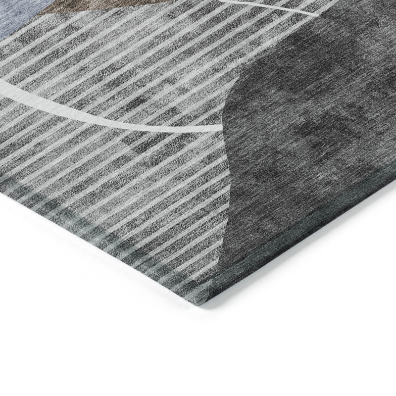 5' X 8' Grey Abstract Washable Indoor Outdoor Area Rug