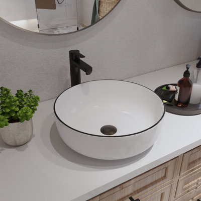 Lavabo de salle de bain vasque circulaire en céramique blanche / noire DeerValley Symmetry 16 po