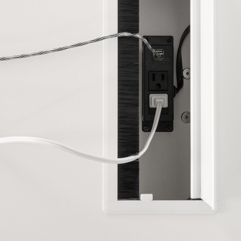 White Scandinavian Computer Desk with Power Outlet and USB Ports