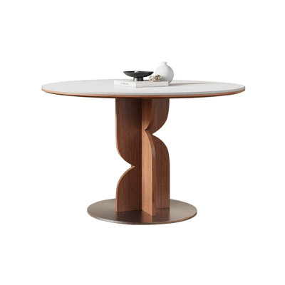 Nut-brown White Round Thickened superior rock plate FAS grade ash wood Matte brushed stainless steel base Dining table