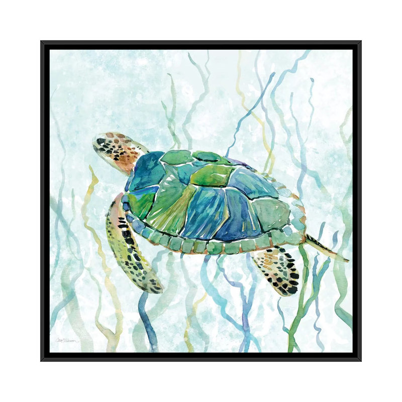 «Sea Turtle Swim II», reproduction sur toile, H 18 po x l 18 po x p 1,5 po, Toile avec cadre noir