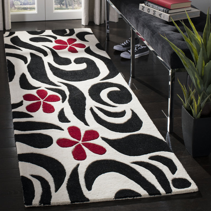 Tapis floral en laine et viscose touffeté à la main Avayah, Tapis de couloir 2 pi 6 po x 8 pi