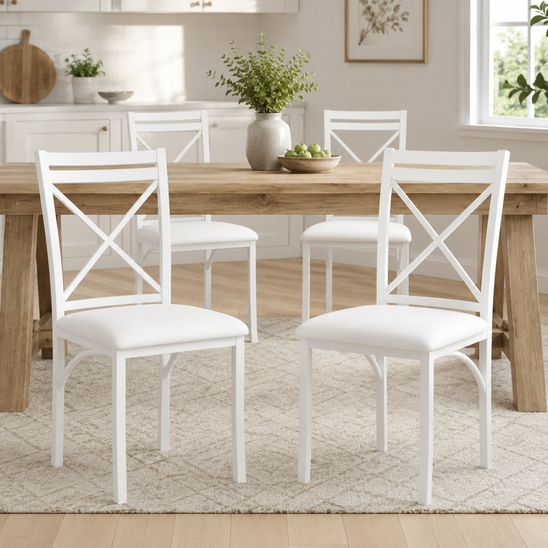 Ensemble de 4 chaises de salle à manger Kasandra, ensemble de chaises de cuisine moderne à dossier en X avec siège en similicuir, chaises en métal à dossier en croix pour salle à manger, cuisine, appartement, restaurant