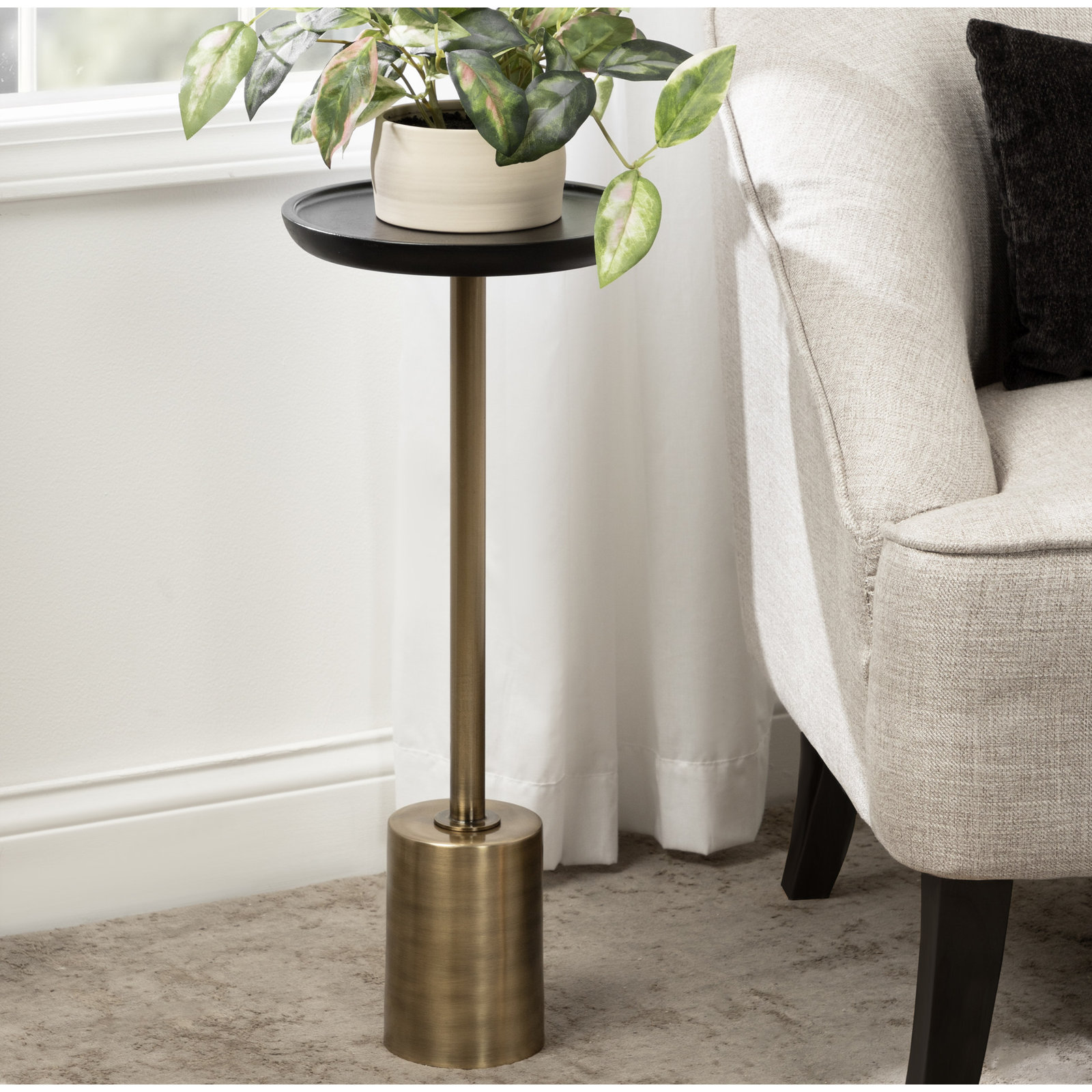 Armengol Solid Wood Pedestal End Table, Walnut, Gold, 24'' H X 10'' W X 14'' D