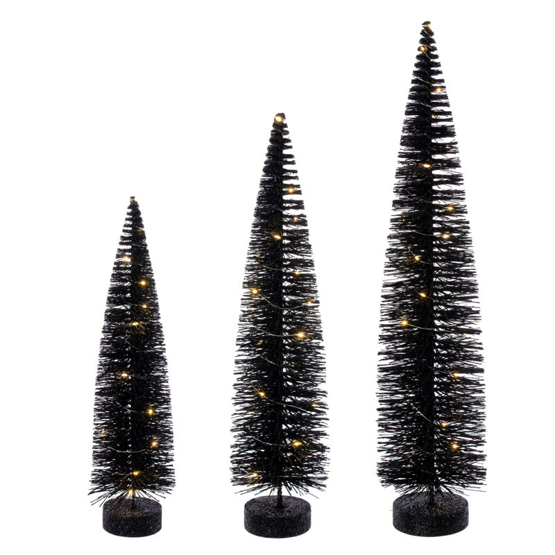 Ensemble d'arbre de brosse à bouteille noire éclairée de 16 à 20 po à 24 po., Blanc chaud, H 2 pi, Noir