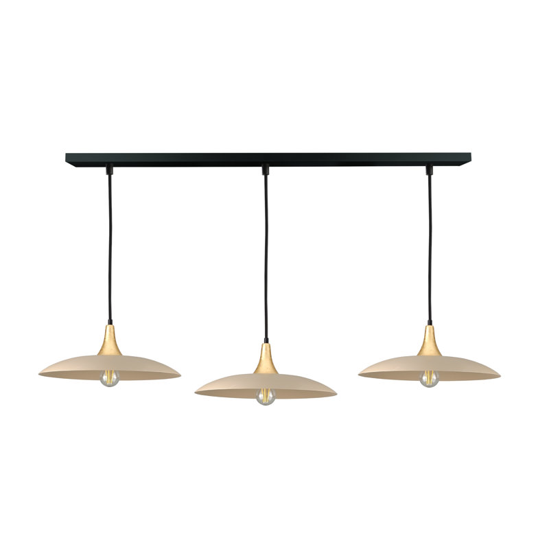 - Light Matte Black Dome Pendant, Gold/Latte, 3 Lights, 120cm H x 130cm W x 41cm D