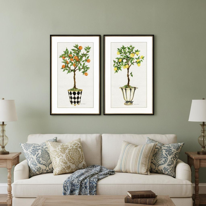 Ensemble de deux topiaires à fruits, impression encadrée noire