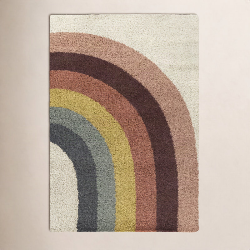 Olanda Rainbow Shag Area Rug, Rectangle 6'7" x 9', Cream