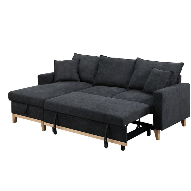 83.84" Sectional In Dark Gray With Storage Chaise, Sleeper & 17.75" Seat Height Reversible Chaise And Option