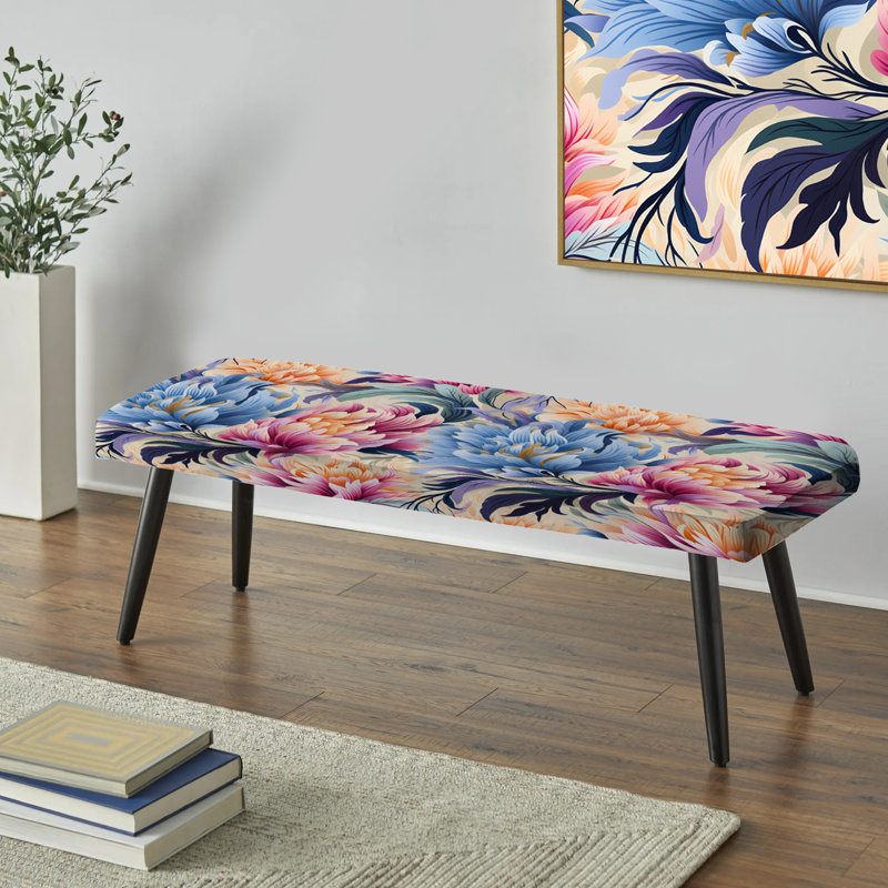 Banc rembourré floral noir, Enchanteur bouquet de pivoines pastel