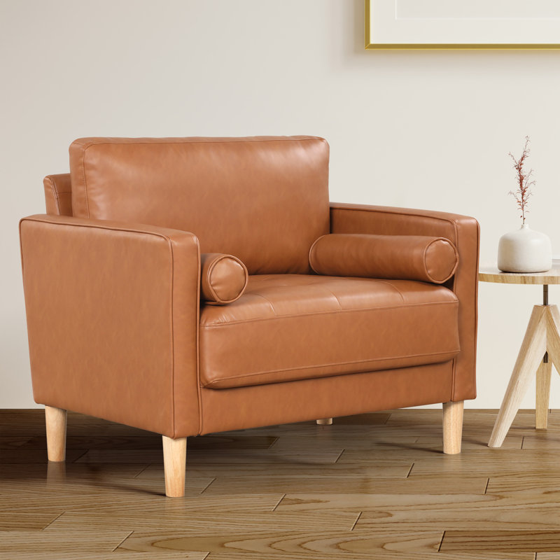 Garren 39.8" Square Arm Tufted Faux Leather Club Chair