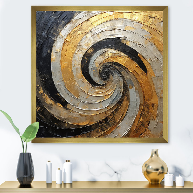 «Beige Black Minimalisme», art mural spirales abstraites, Impression sur dorée toile encadrée, H 24 po x l 24 po x P 1 po