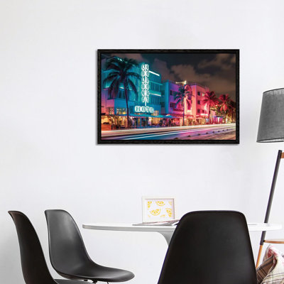 Ocean Drive Night Vibes 1 Piece Floater Frame Wall Art on Canvas