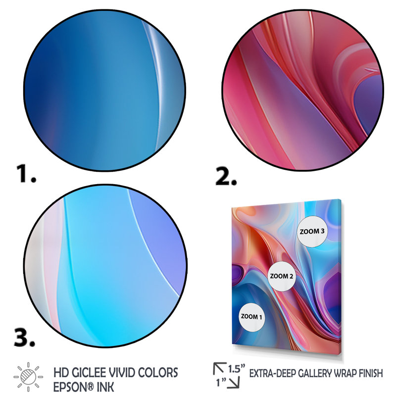 Art mural sur toile abstrait transitionnel bleu et rose III, Cadre flottant doré, H 60 po x l 28 po x P 1,5 po