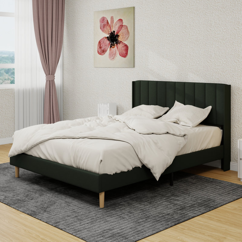 Structure de lit plateforme tapissier, Noir, Grand
