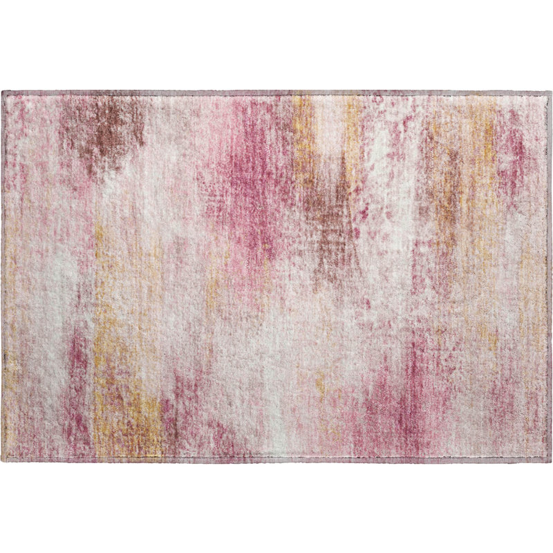 Premium Machine Washable Mayfield AMF2402 Abstract Rug, Blush, 1'8" x 2'6"
