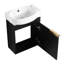 Meuble-lavabo à fermeture amortie avec lavabo de 40 cm, tablette de rangement, panneau en céramique ronde, style moderne pour salle de bain et petits espaces, finition châtaigne noire