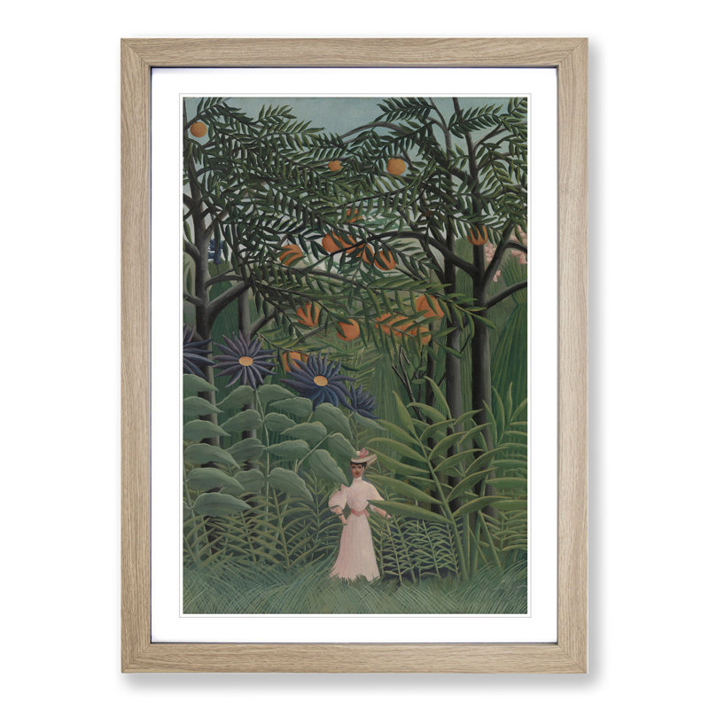 Woman Walking in an Exotic Forest by Henri Rousseau - Picture Frame Painting, Oak, 65cm H x 48cm W x 2cm D