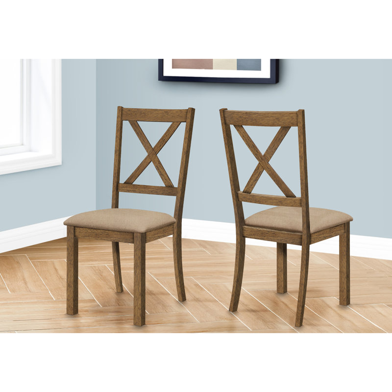 2Pcs Kitchen Dining Chairs, Walnut Finish Frame, Brown Upholstered Seat, Transitional Style, Foam Padding