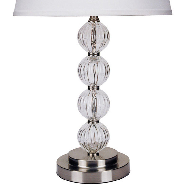 Lampe de table de 28,5 po de hauteur en métal avec finition nickel satiné et design orbe, abat-jour en lin
