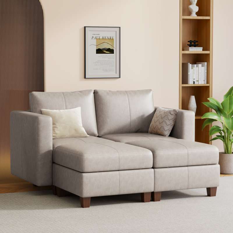  Canapé modulaire modulaire avec repose-pieds avec rangement, canapé modulaire rembourré et confortable pour salon, chambre à coucher, canapé-lit à 4 places, similicuir gris clair