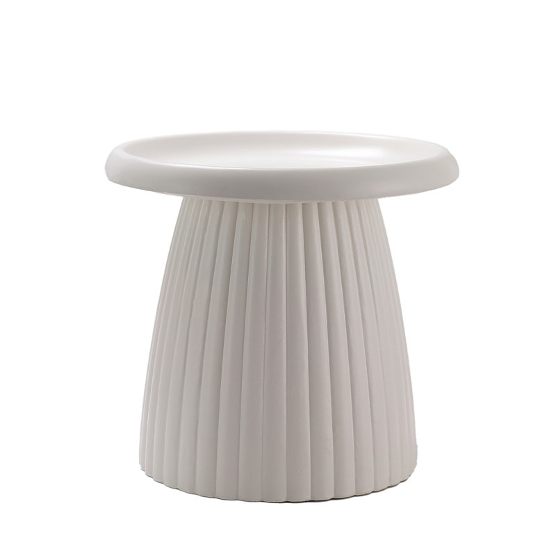 Magnesium Oxide Fluted Pedestal Side Table, Ivory White