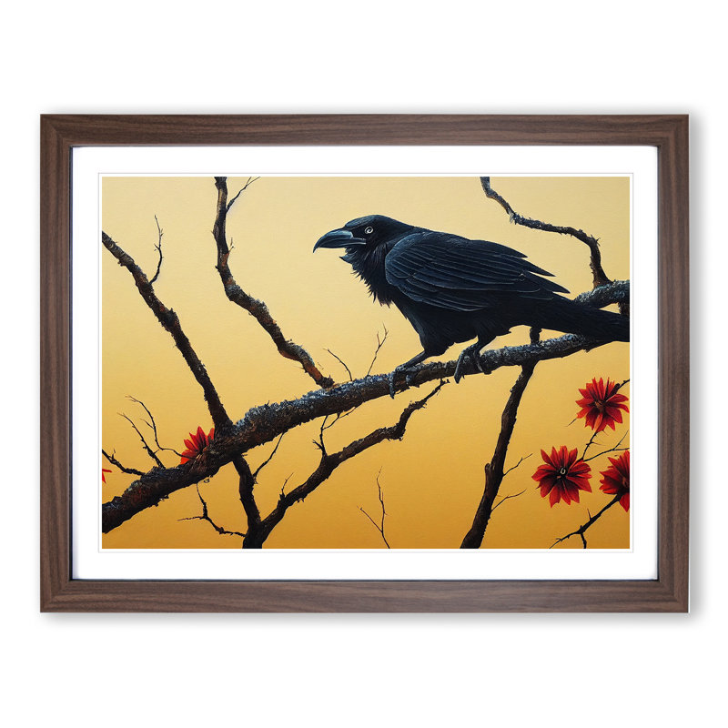 Victorious Crow Bird - Framed Print, 34cm H x 46cm W, Walnut
