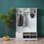 Arbre d'entrée 5 en 1 avec banc, rangement pour chaussures et 3 armoires ouvertes, design campagnard pour le couloir et le salon