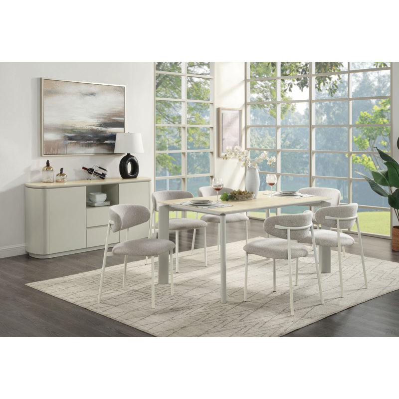 Table de salle à manger avec plateau en céramique et finition gris clair